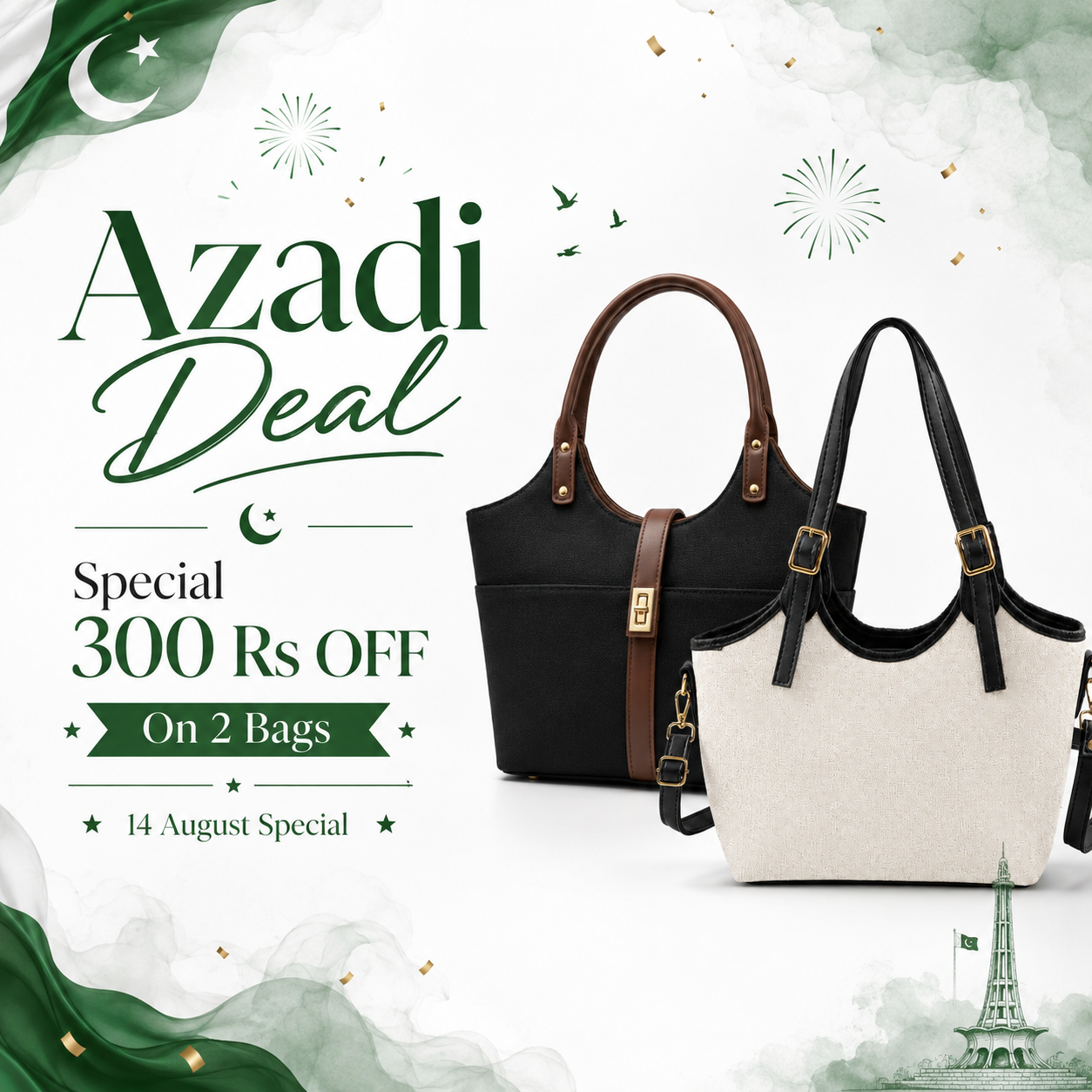 Azadi Special Deal 1 – Buy 2 Bags & Save (Bucket Canvas Beige & Black & Mira Canvas Bag Black and Brown)