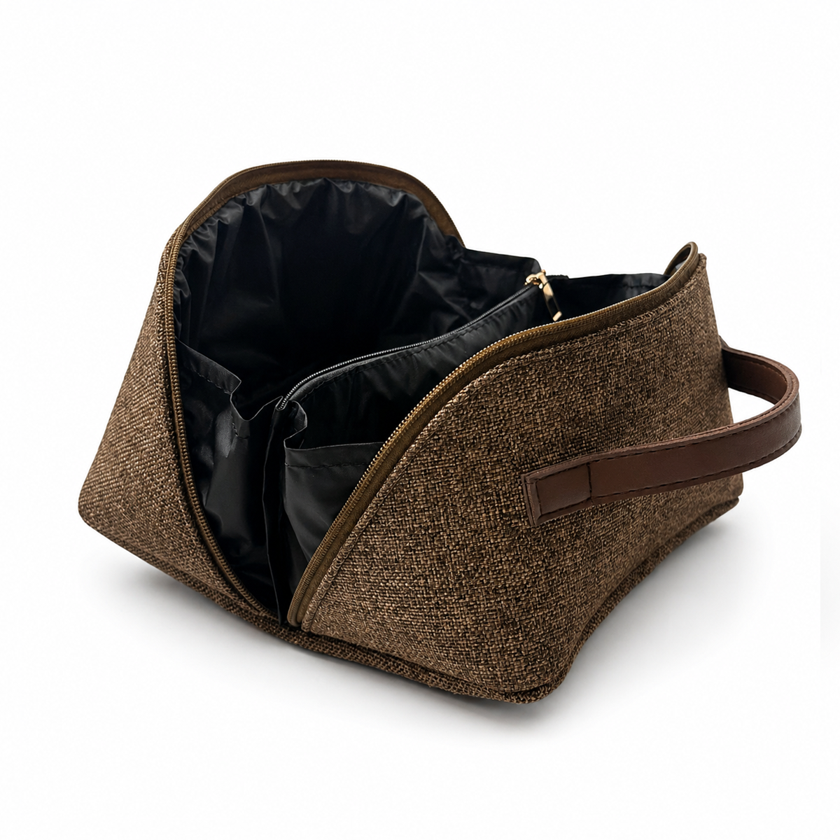 Large Capacity Travel Cosmetic Bag Canvas Brown