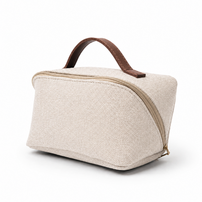 Large Capacity Travel Cosmetic Bag Canvas Beige