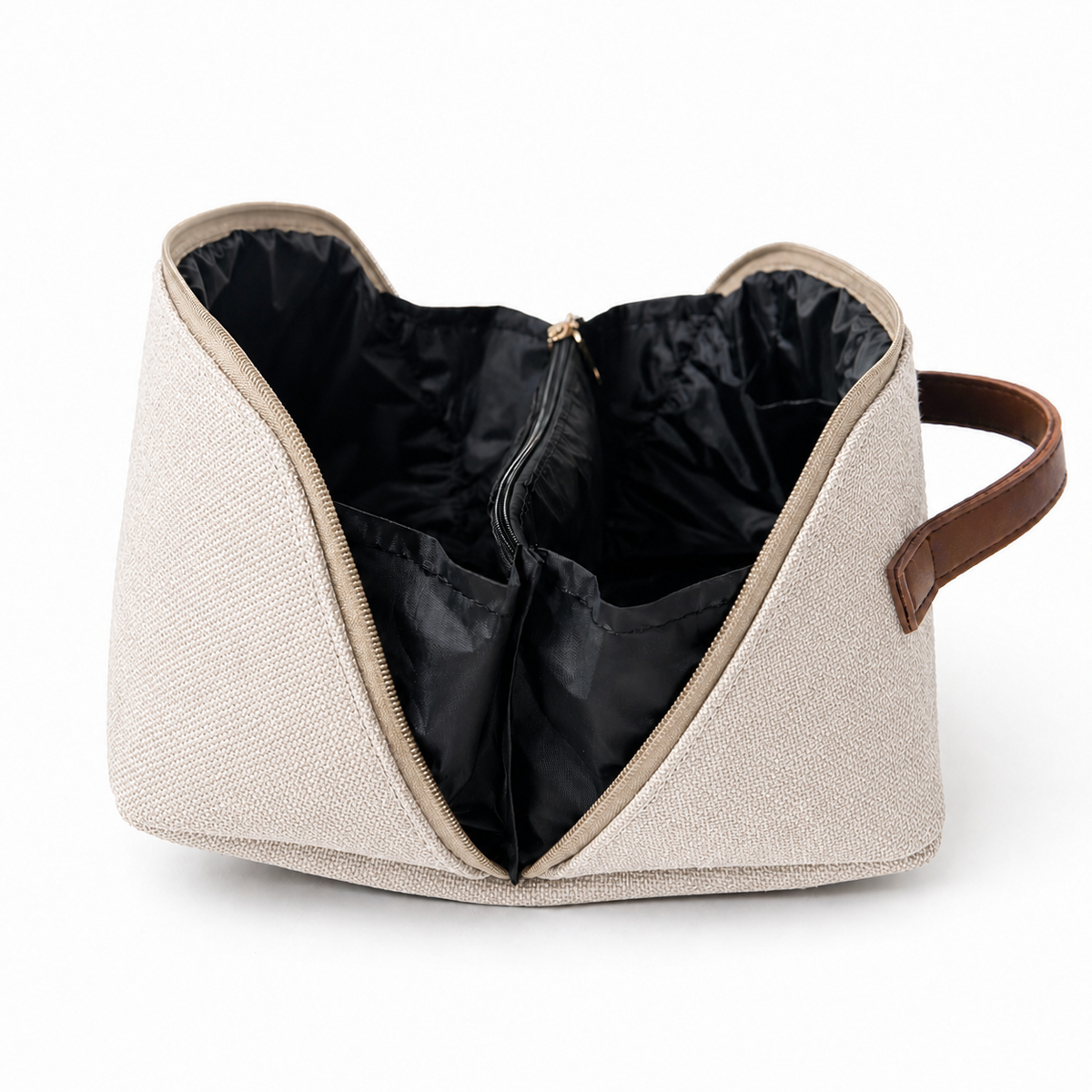 Large Capacity Travel Cosmetic Bag Canvas Beige