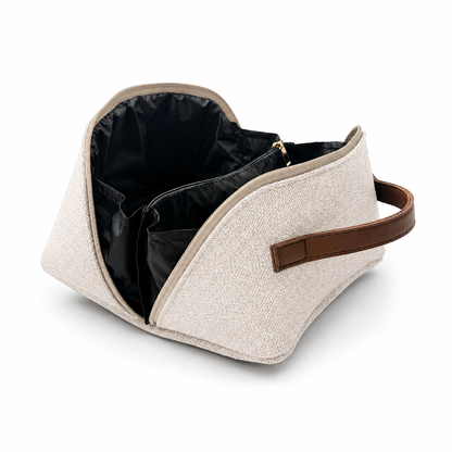 Large Capacity Travel Cosmetic Bag Canvas Beige