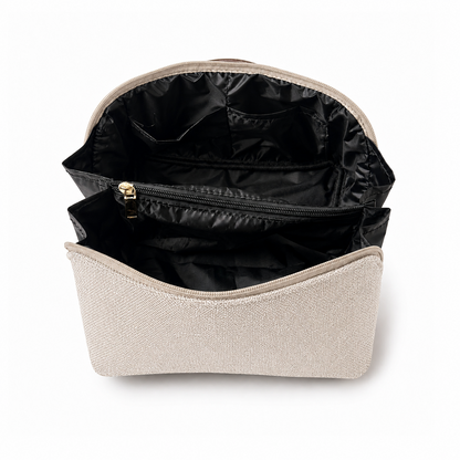 Large Capacity Travel Cosmetic Bag Canvas Beige