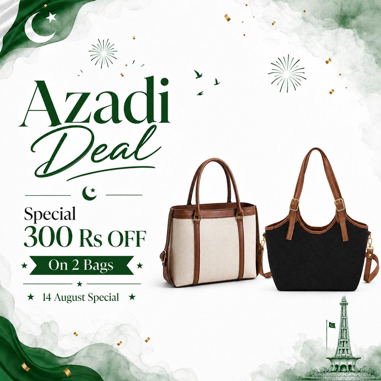 Azadi Special Deal 3 – Buy 2 Bags & Save (Bucket Canvas black & brown & Grace Canvas Tote Bag)
